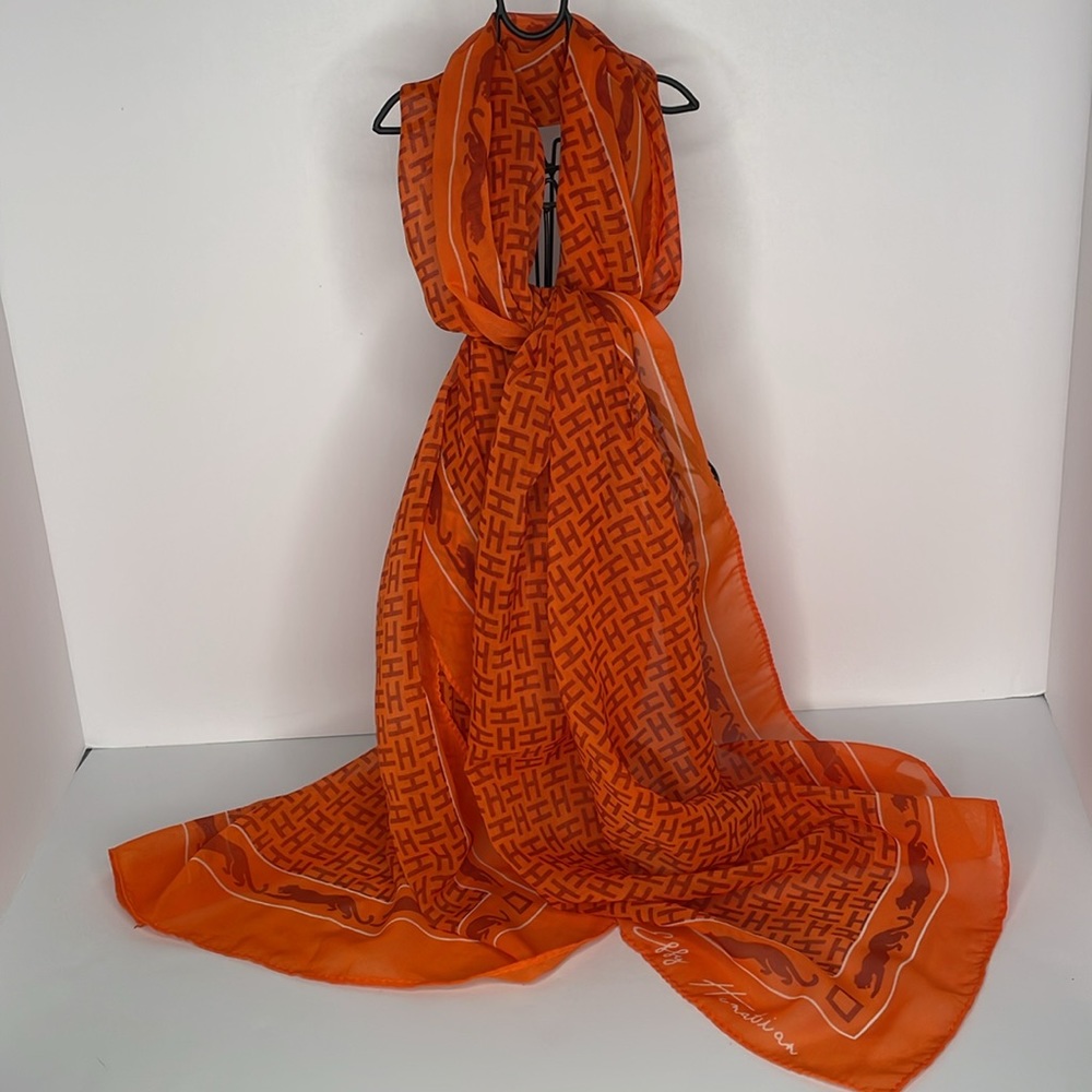 Effy Hematian Scarf Wrap Orange Signature Logo Wrap Scarf